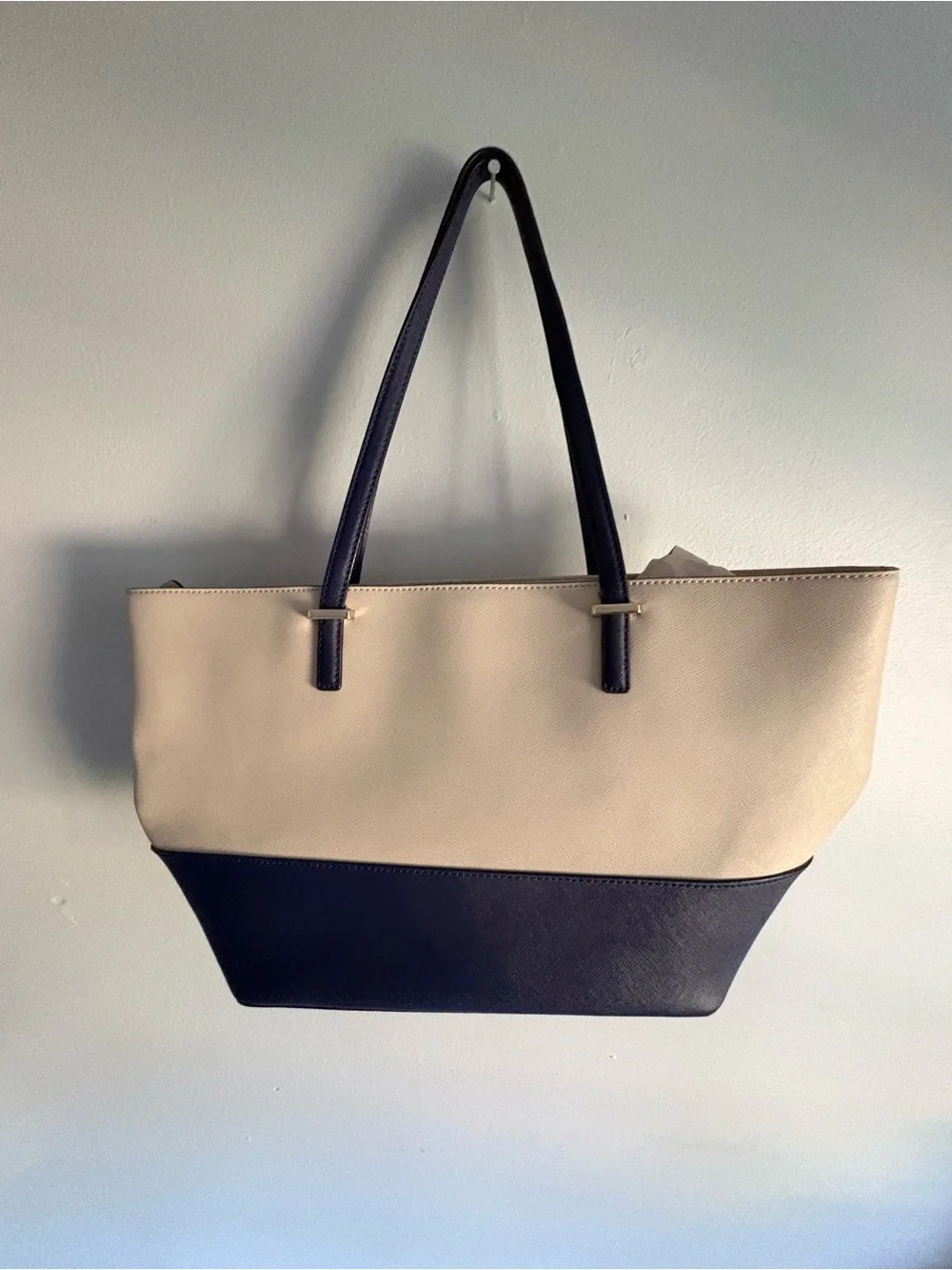 Kate Spade New York Cream & Navy Saffiano Leather Tote - Picture 3 of 4